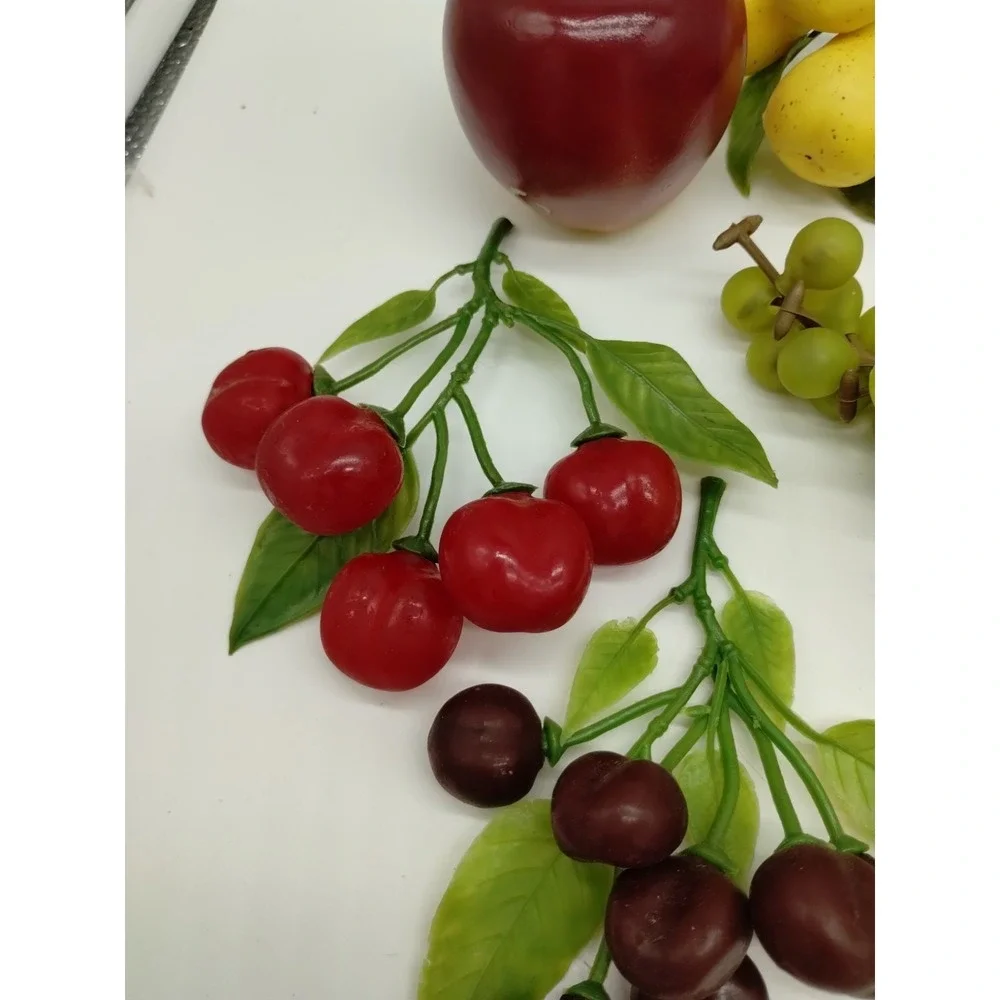 Vintage MCM Faux Fruit Realistic Plastic Rubber Artificial Lot of 13 Cherries